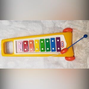 Vintage 90s Little Tikes Red & Yellow Rolling Pull Along Xylophone